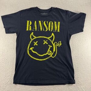 Ransom Graphic TShirt Devil Smiley Face Black Short Sleeve Top Streetwear Grunge